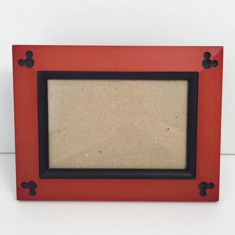 Disney Parks Mickey Mouse Ears Orange & Black Wood Photo Picture Frame- 4x6